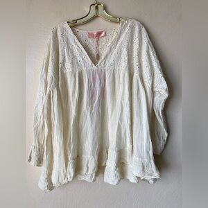 Scandal Italy flowy gauzy boho top cream Offwhite 100% cotton large nwt